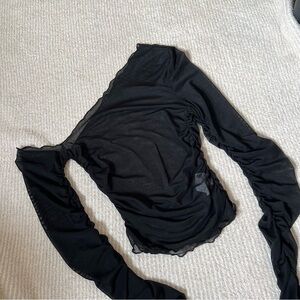 sheer one shoulder long sleeve top